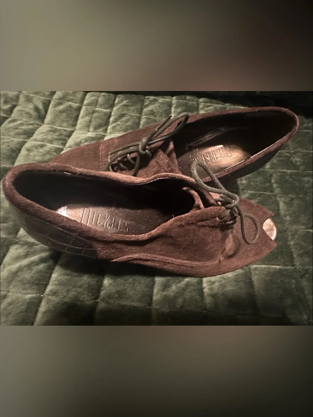 Nickels Dark Brown Suede Peep-Toe Lace-Up Heels